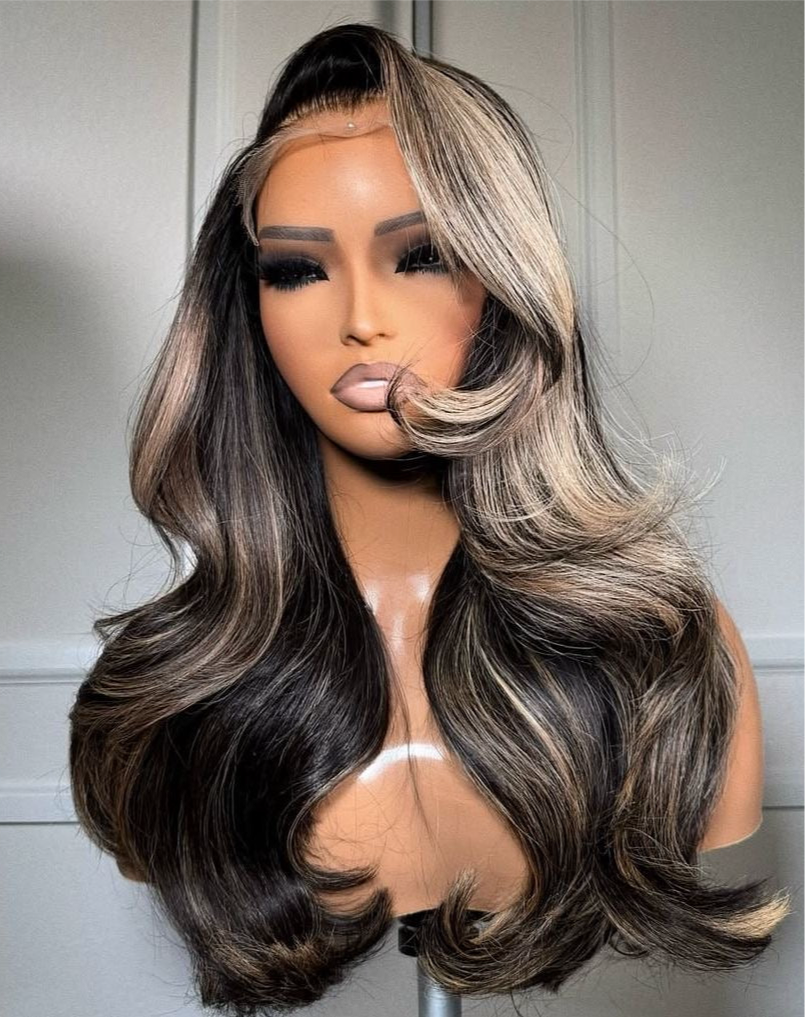 Black & White Highlight Wig Virgin hand-made HD lace wig unit