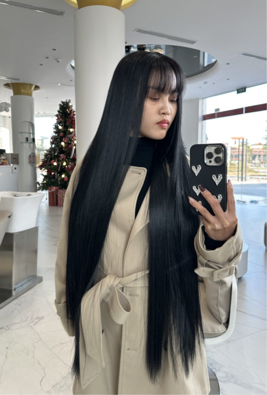 Noir Luxury Shiny Jet Black Long Bang Natural Lace Wig – 13x4 Jet Black HD Lace Wig