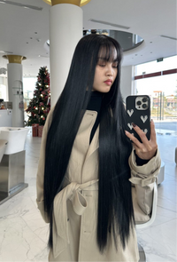 Noir Luxury Shiny Jet Black Long Bang Natural Lace Wig – 13x4 Jet Black HD Lace Wig