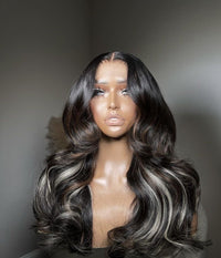 Dark Honey hand-tied black white balayage top quality l raw 5.0 Premium luxury wig 13x5 lace frontal unit 180% density - 250% density | Allwigs.Store ™️