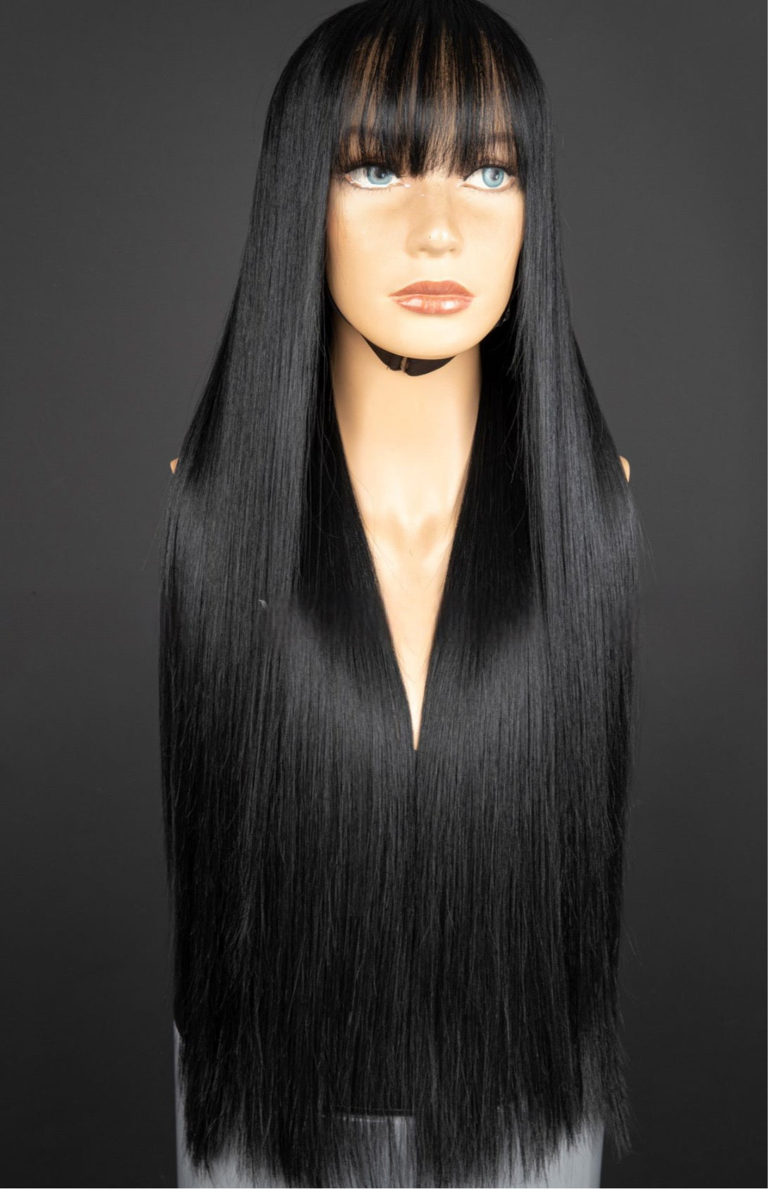 Noir Luxury Shiny Jet Black Long Bang Natural Lace Wig – 13x4 Jet Black HD Lace Wig