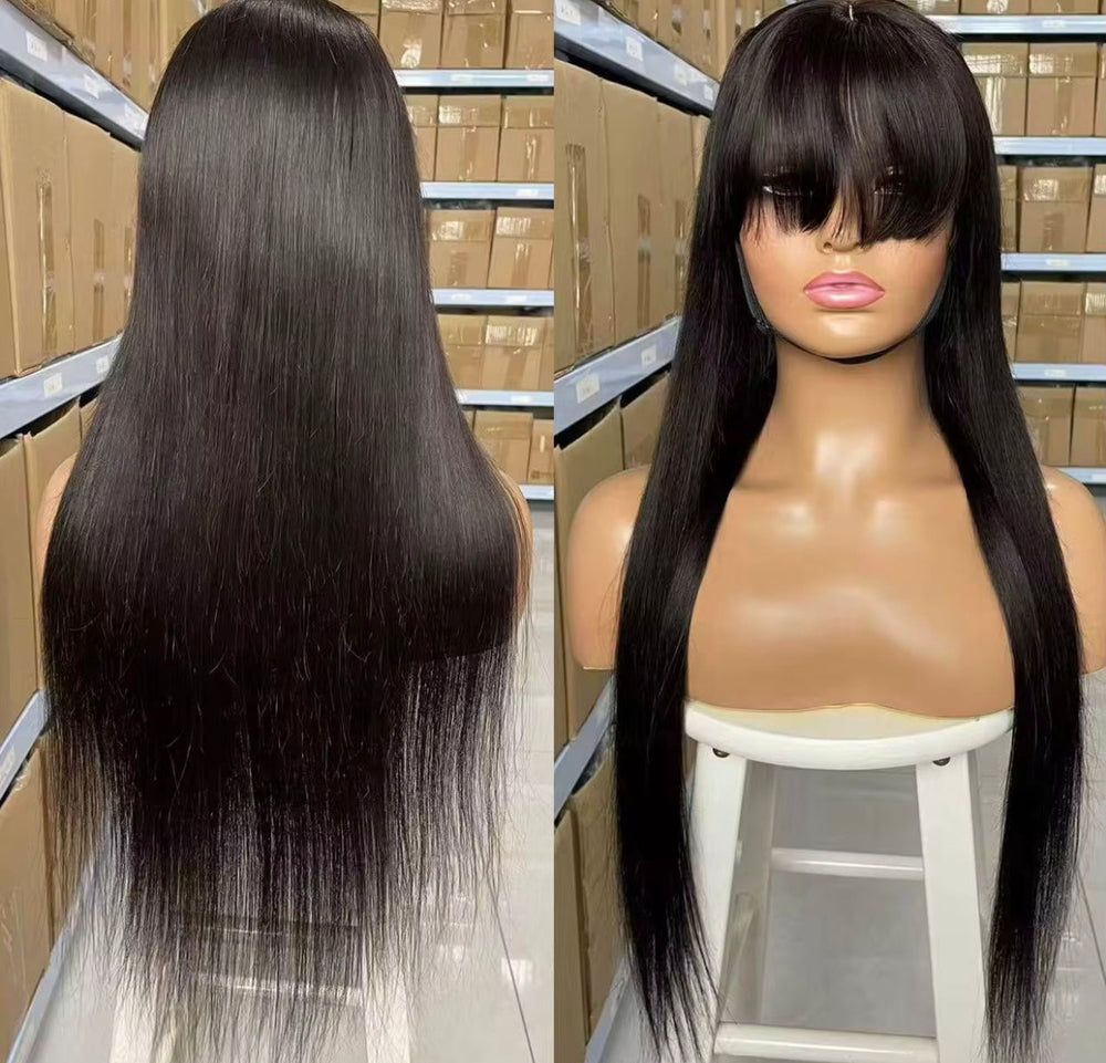 (VIP) Noir Deluxe Jet Black Premium Transparent HD Luxury, Shiny, Jet Black, Long Bang, Natural Lace front Wig –13x5 Knot, Hot Selling Summer Wig 100% Human Hair