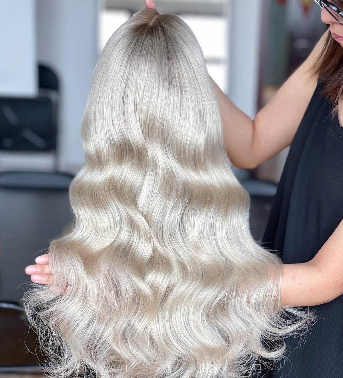 (VIP) Icey Mami Platinum Diamond Blonde Runway Collection Single donor Light Blonde Brown Roots Luxury Wig Series 13x5 Lace front (VIP) Season Sale, Hot Selling Summer Wig
