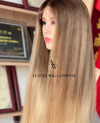 (VIP) Blonde Natural Balayage Medical Grade HD Lace front Elegant Luxury Popular Wig , Summer Season Sale (Vip Sale) Hot Selling 100% human hair Single Donor hair