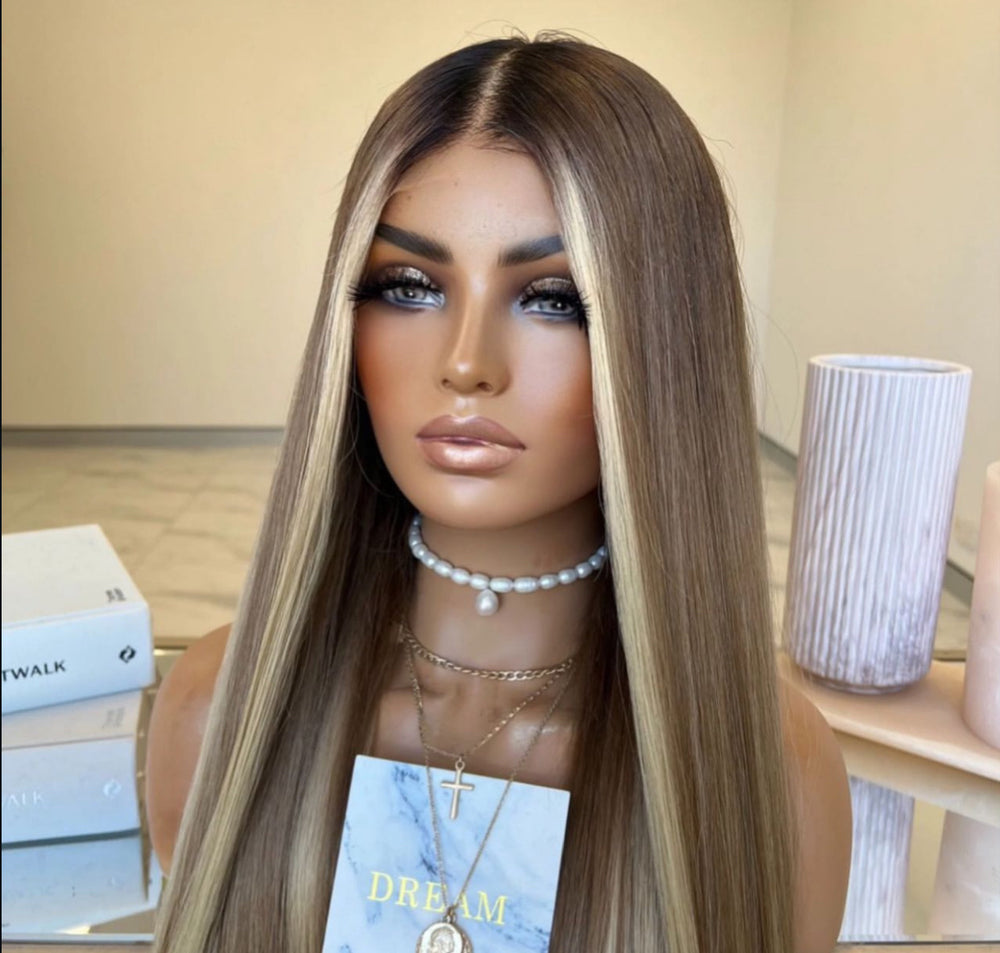 (VIP) Wig Dealer Champagne HD Premium Beige Luxury Balayage HD Lace Front Wig, Season Sale Hot Selling Summer Wig