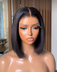 (12) Inches (VIP) Elegant Black Luxury Premium Summer Transparent Bob HD 13x5 Singl- Donor Lace Frontal Wig, Season sale, Hot Selling - Perfect Summer Vacation Wig