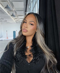 Dark Honey hand-tied black white balayage top quality l raw 5.0 Premium luxury wig 13x5 lace frontal unit 180% density - 250% density | Allwigs.Store ™️