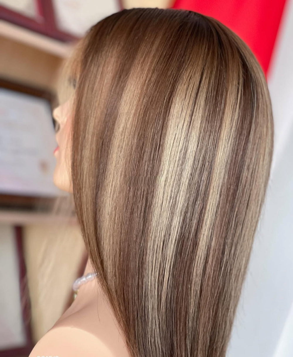 (VIP) Brown Natural Medical HD Lace Front Wig Grade Mini Topper Wig 5.0 Knot Silk Base