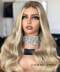 (VIP) Sweet-Honey Amber Premium 5.0 Knot Balayage Raw Virgin Hair Glueless Lace front luxury 13x5 , Summer Season Sale (Vip Sale) Hot Selling 100% human hair Single Donor hair