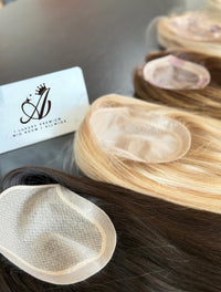 Mini Luxe Wig Mini Wig lace frontal Topper Light Balayage brown Silk Patch 100% Human-Hair Jewish Mini Topper (VIP)  — Top Seller Allwigs.Store ™️