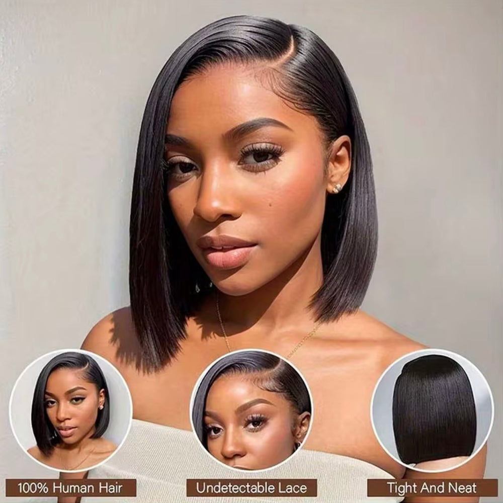 (12) Inches (VIP) Elegant Black Luxury Premium Summer Transparent Bob HD 13x5 Singl- Donor Lace Frontal Wig, Season sale, Hot Selling - Perfect Summer Vacation Wig