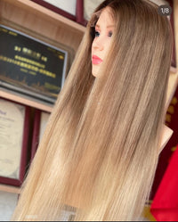 (VIP) Blonde Natural Balayage Medical Grade HD Lace front Elegant Luxury Popular Wig , Summer Season Sale (Vip Sale) Hot Selling 100% human hair Single Donor hair