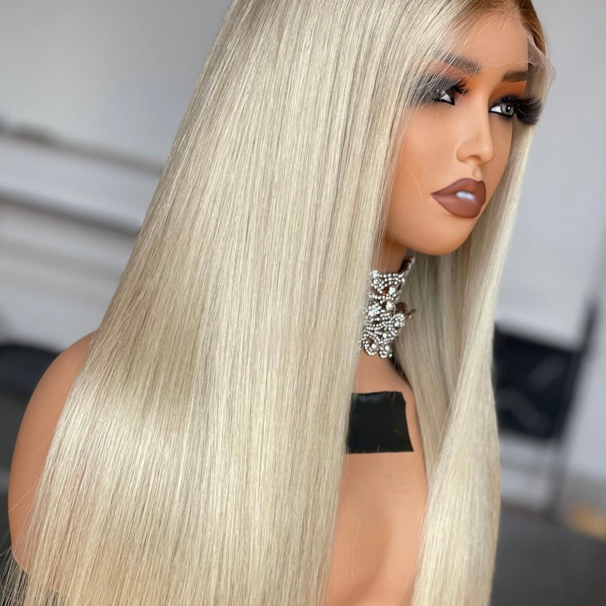 (VIP) Icy Silk – HD Lace Straight Platinum Light Blonde 5.0 knot soft blend-less balayage Custom Lace Front Wig(VIP) Summer Season Sale luxury Wigs Silk Base Wig