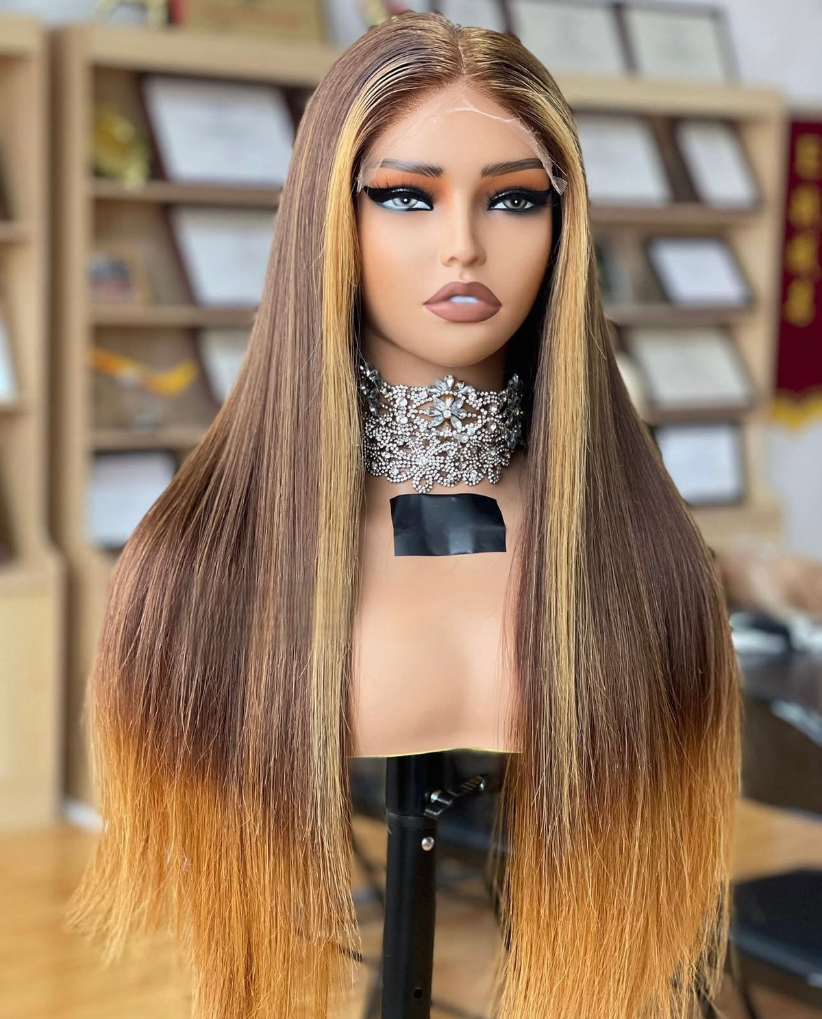 Maple – Pre-Plucked Glueless Honey Wig hand-made 13x4