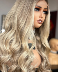 (VIP) Frostline Crow Hand-made 13x5 Luxury Ash Blonde with Brown Roots Melted 613 Blend Balayage Wig 13x5 Wig (VIP) Summer Sale Hot Selling luxury Russian hair 100% human hair