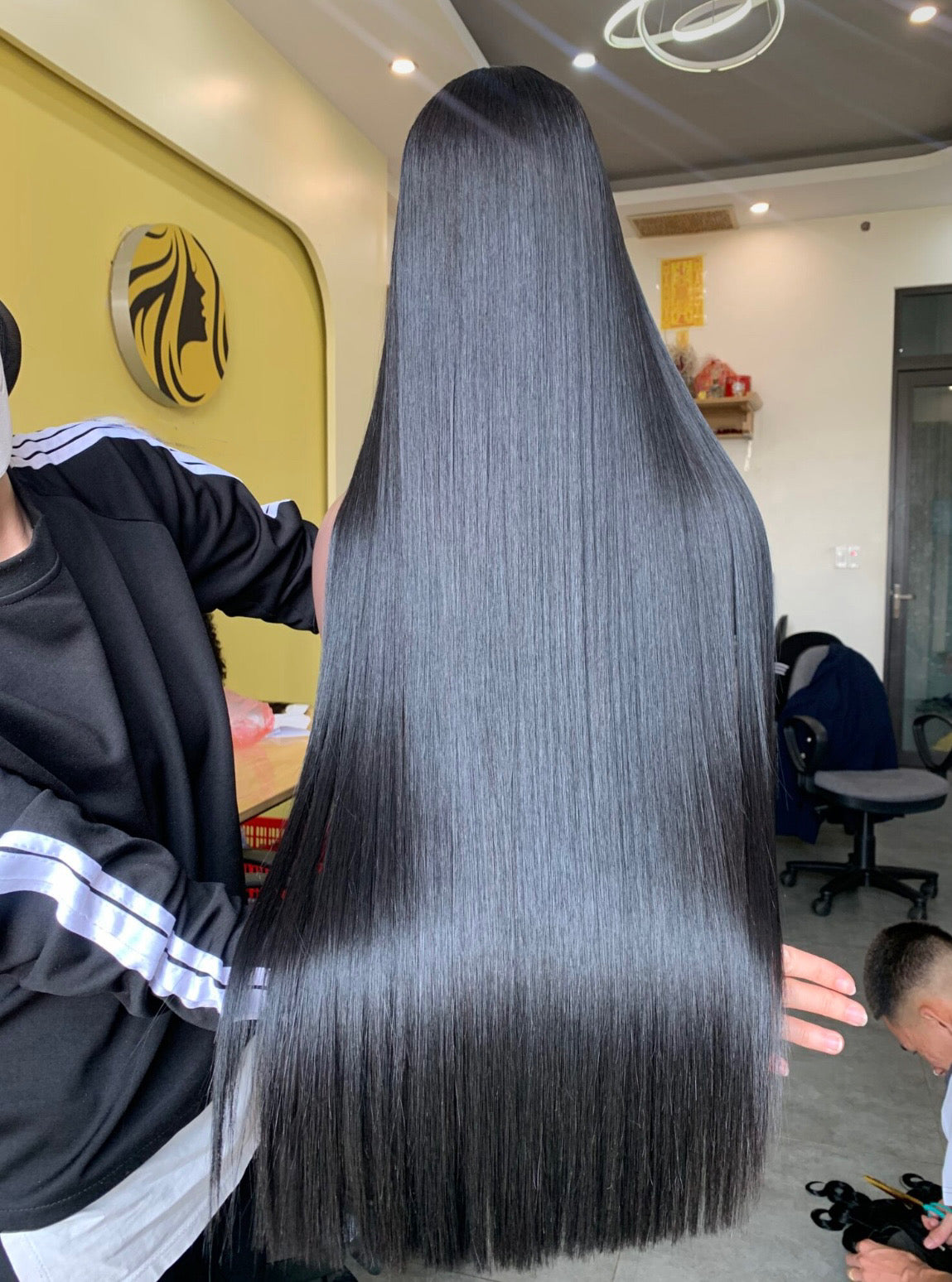 Noir Luxury Shiny Jet Black Long Bang Natural Lace Wig – 13x4 Jet Black HD Lace Wig