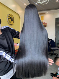 Noir Luxury Shiny Jet Black Long Bang Natural Lace Wig – 13x4 Jet Black HD Lace Wig