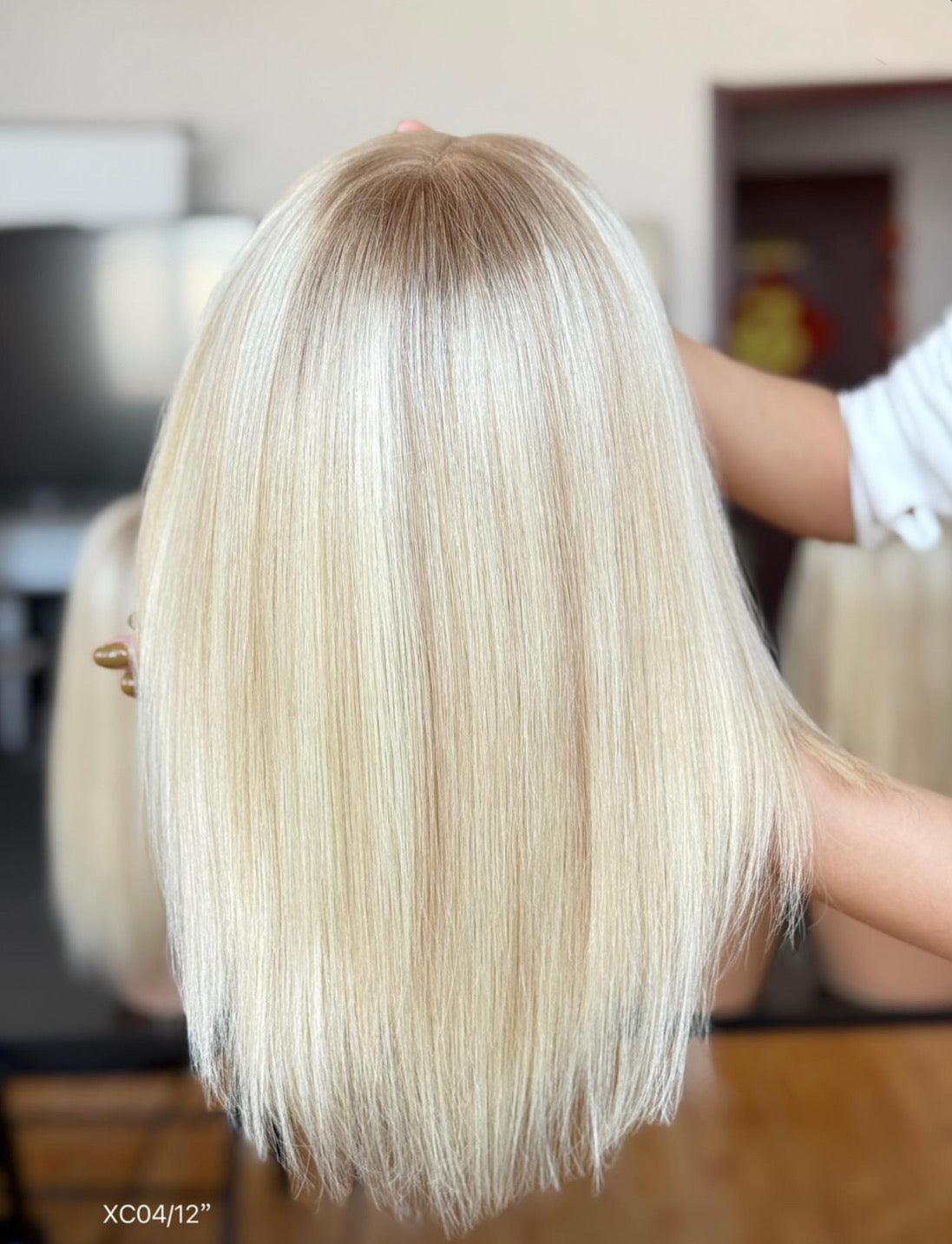 Mini Luxe Wig Mini Wig lace frontal Topper Light Balayage brown Silk Patch 100% Human-Hair Jewish Mini Topper (VIP)  — Top Seller Allwigs.Store ™️