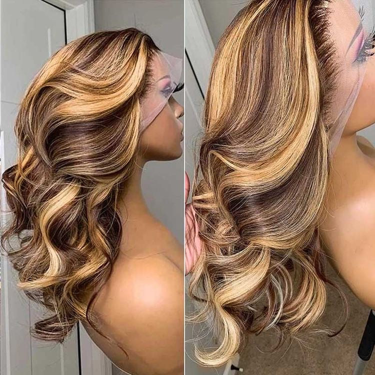(VIP) Luxury Brown Highlight Straight Honey Transparent HD Honey, 100% Humair hair Lace Front Wig, Sale, Hot Selling Summer Wig