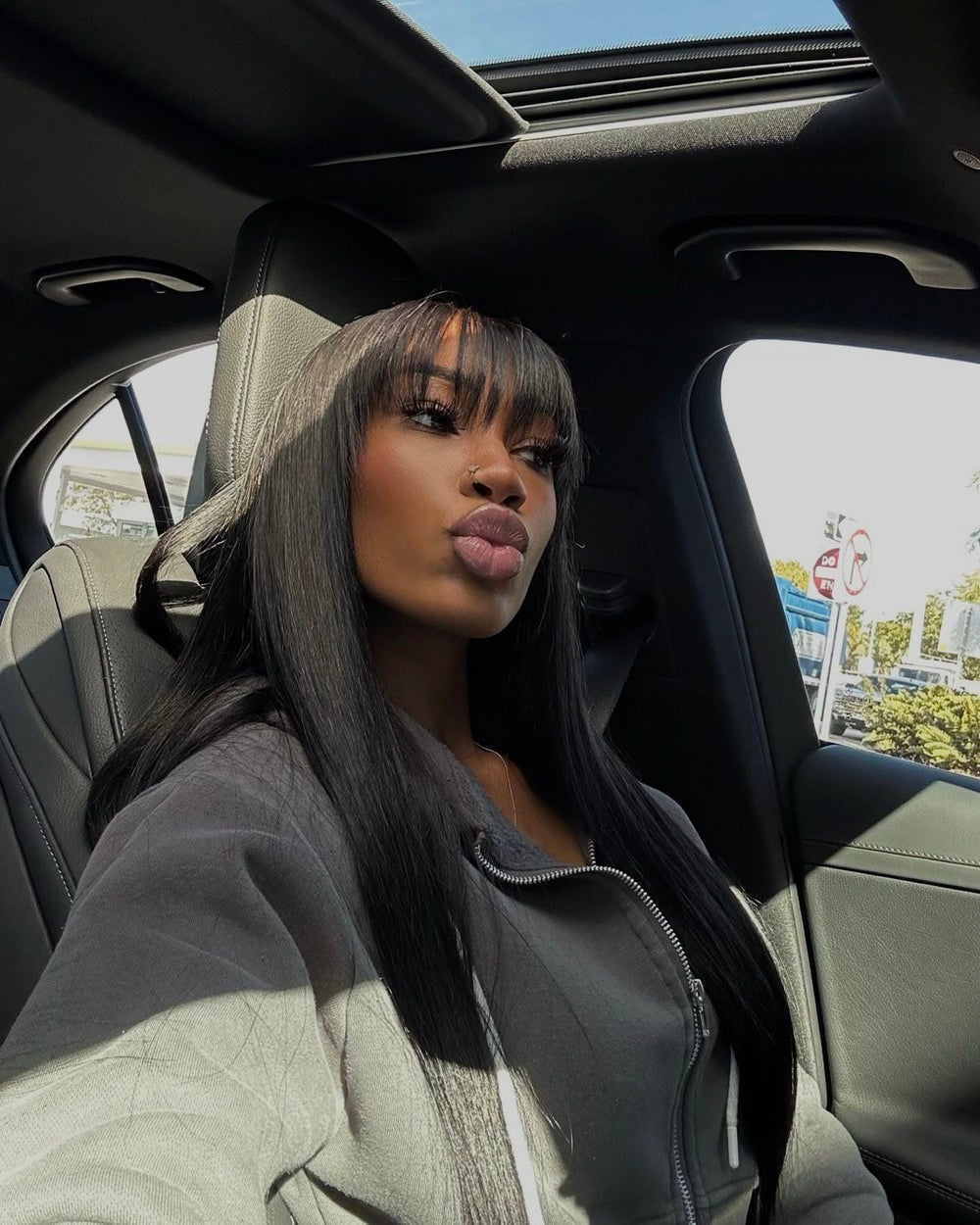 Noir Luxury Shiny Jet Black Long Bang Natural Lace Wig – 13x4 Jet Black HD Lace Wig